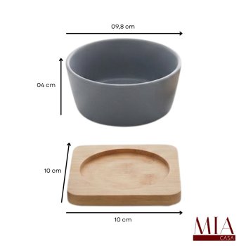 Conjunto Petisqueira 2 Bowls de Cerâmica com Bases de Bambu para Mesa Posta