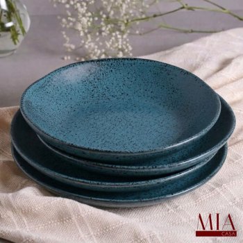 Conjunto Jogo 6 Pratos Fundos Orgânico Stoneware Petroleum Porto Brasil