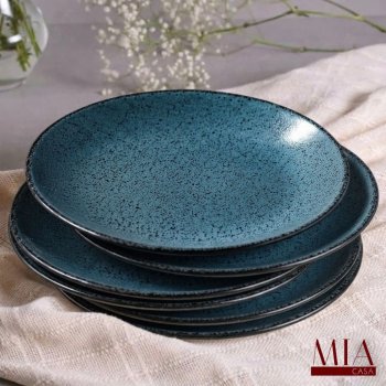 Conjunto Jogo 6 Pratos de Sobremesa Orgânico Stoneware Petroleum Porto Brasil