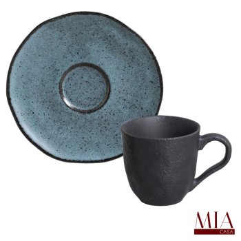 Xícara de Café c/ Pires 120ml Orgânico Stoneware Petroleum Porto Brasil