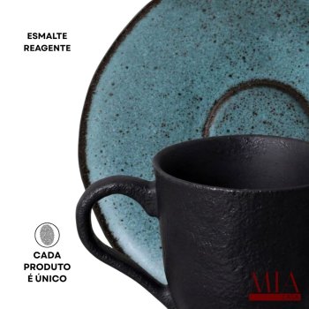 Xícara de Café c/ Pires 120ml Orgânico Stoneware Petroleum Porto Brasil