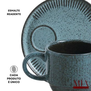 Xícara Empilhável c/ Pires 230ml Orgânico Stoneware Petroleum Porto Brasil