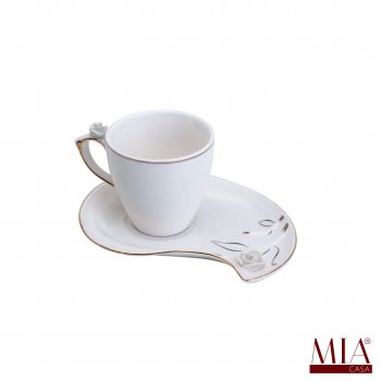 Xícara de Café Porcelana Flower Design Plate Branca 90ML