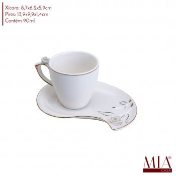 Xícara de Café Porcelana Flower Design Plate Branca 90ML