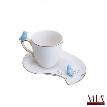 Xícara de Café Porcelana Birds Design Plate Azul 90ML