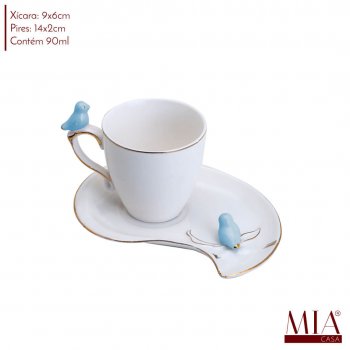 Xícara de Café Porcelana Birds Design Plate Azul 90ML