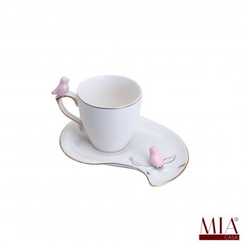 Xícara de Café Porcelana Birds Design Plate Rosa 90ML