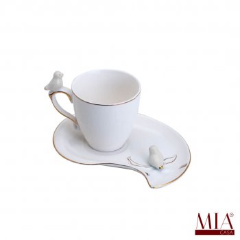 Xícara de Café Porcelana Birds Design Plate Branca 90ML