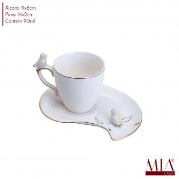 Xícara de Café Porcelana Birds Design Plate Branca 90ML