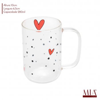 Caneca vidro Borossilicato Heart 280ml