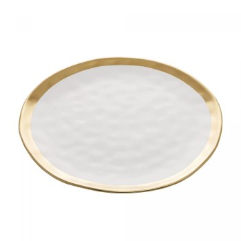 Prato de Sobremesa Porcelana Dubai branco e dourado 21cm
