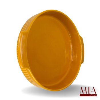 Travessa Porcelana Amarela Redonda Refratária Forno Mesa Alça Germer