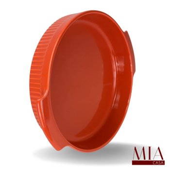 Travessa Porcelana Laranja Redonda Refratária Forno Mesa Alça Germer