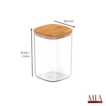 Pote Hermético Acrílico PS Transparente 1 Litro Ou com Tampa de Bambu Porta Mantimentos para Café e Grãos