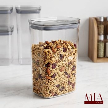 Pote Hermético Acrílico PS Transparente 2,3 Litros Ou Block com Tampa Transparente e Anel de Silicone Porta Mantimentos para Granola e Cereais
